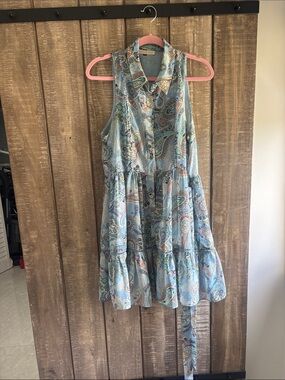 Sleeveless Paisley Tiered Dress in Light Blue